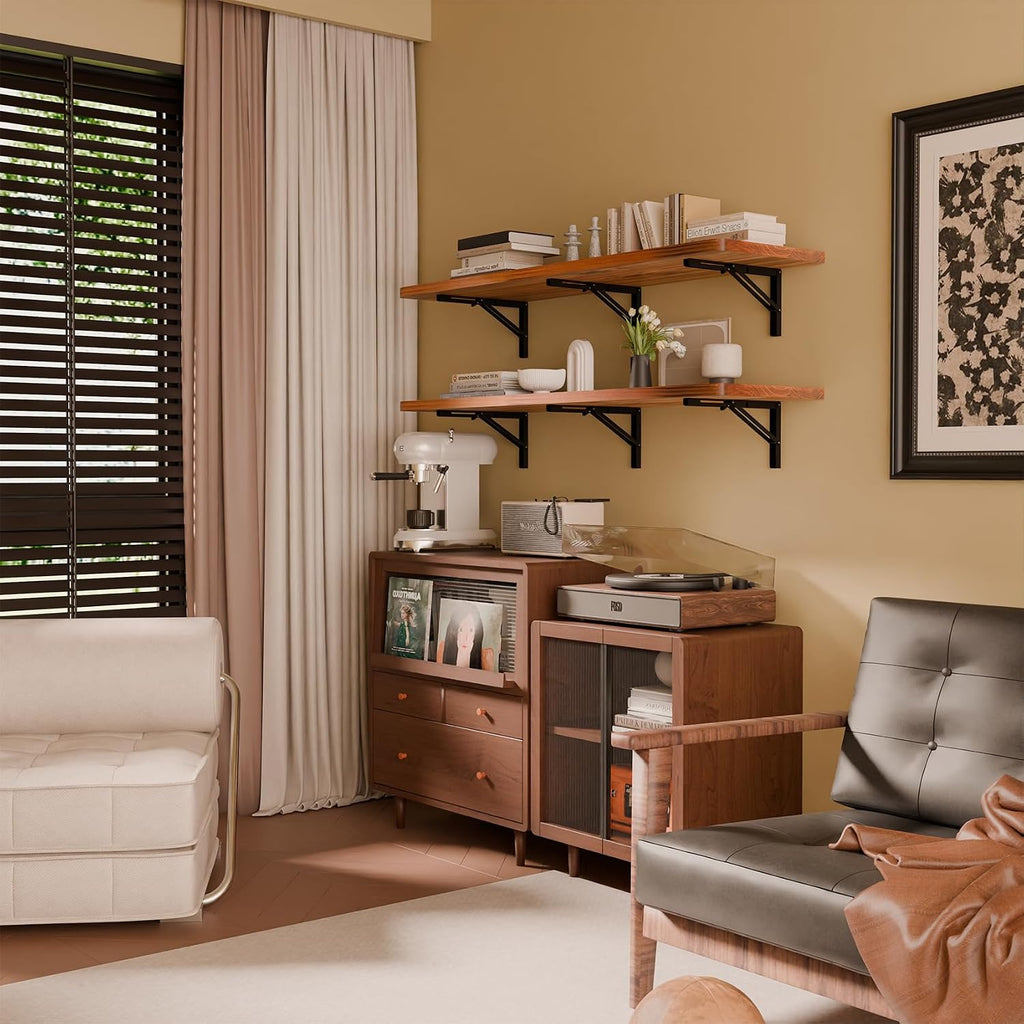 Teak Pine Wall‑Mounted Fold‑Down Floating Desk