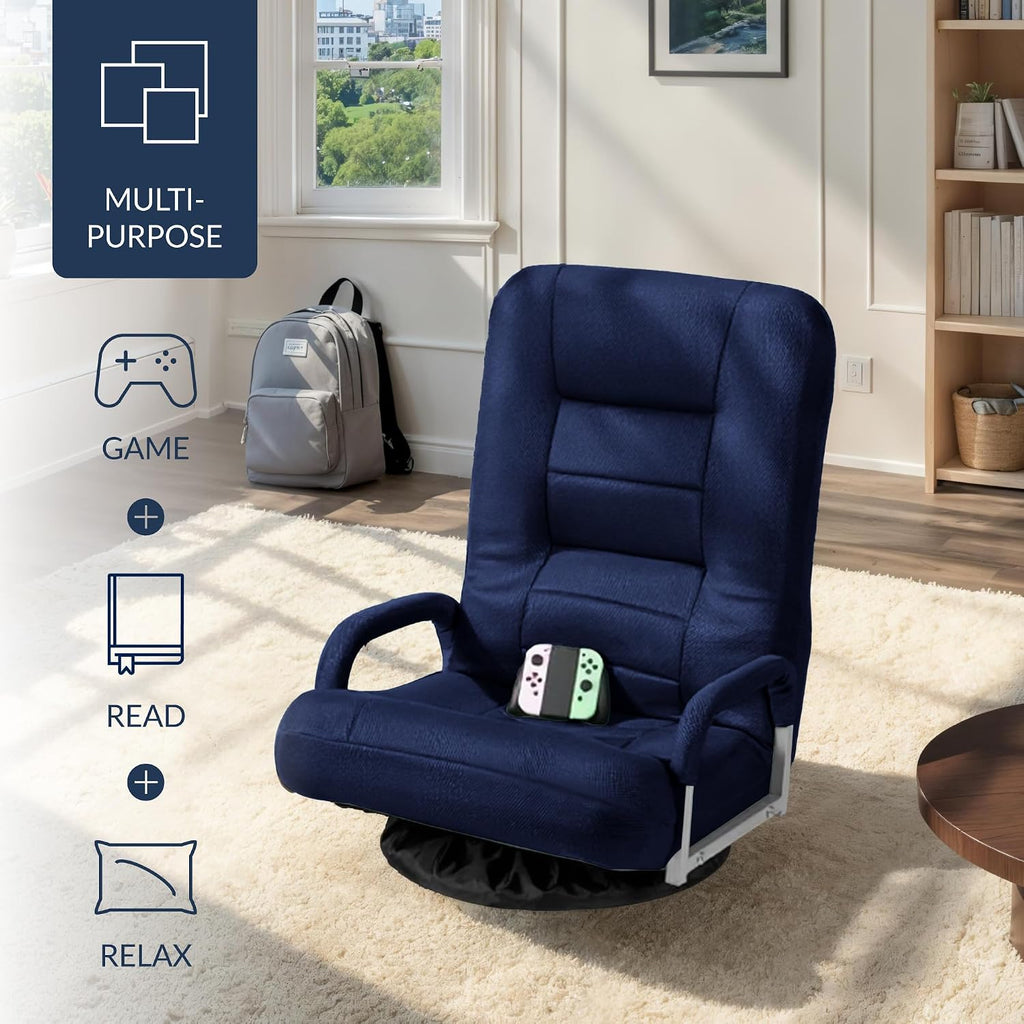 Navy Swivel Foldable Floor Gaming Rocker Chair