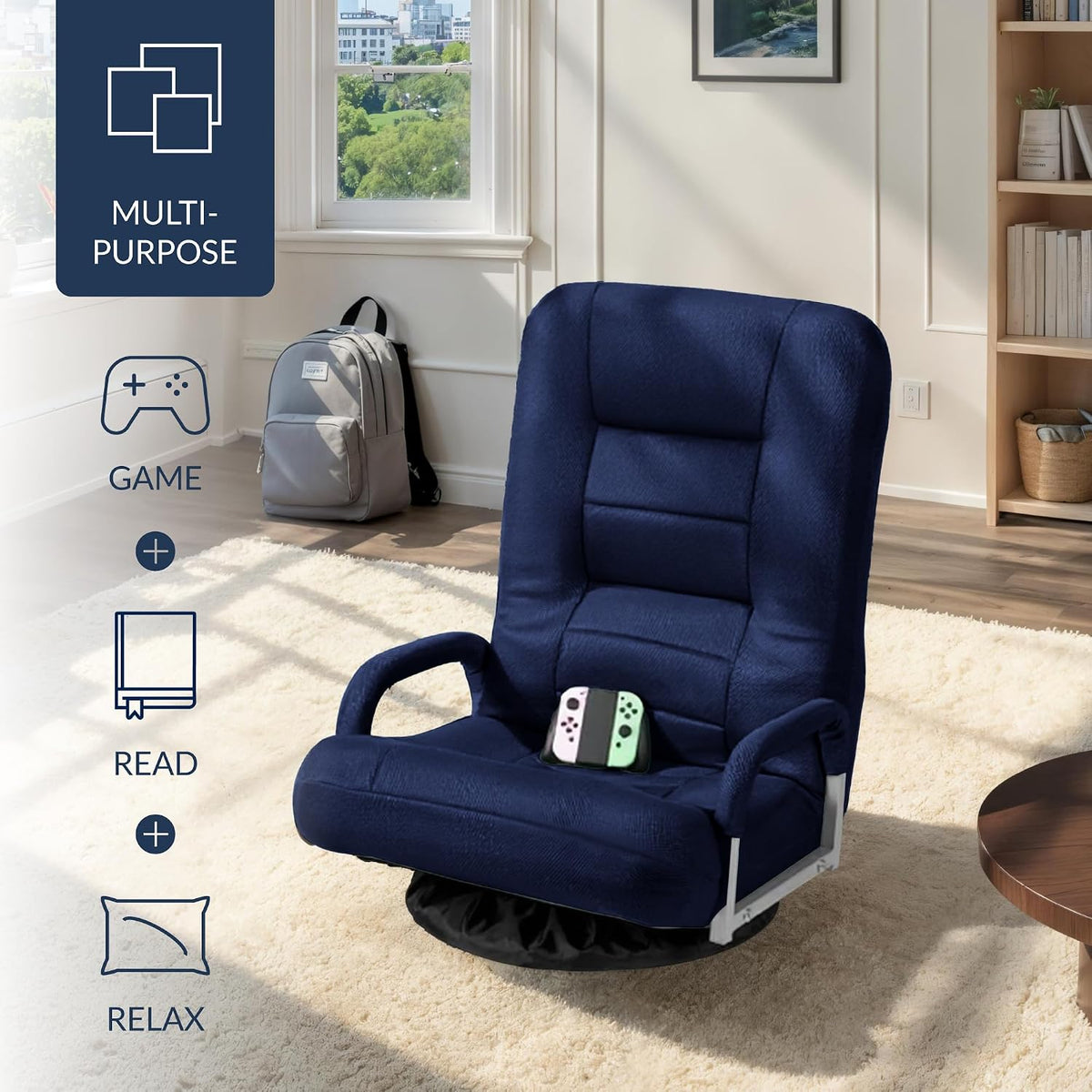 Navy Swivel Foldable Floor Gaming Rocker Chair