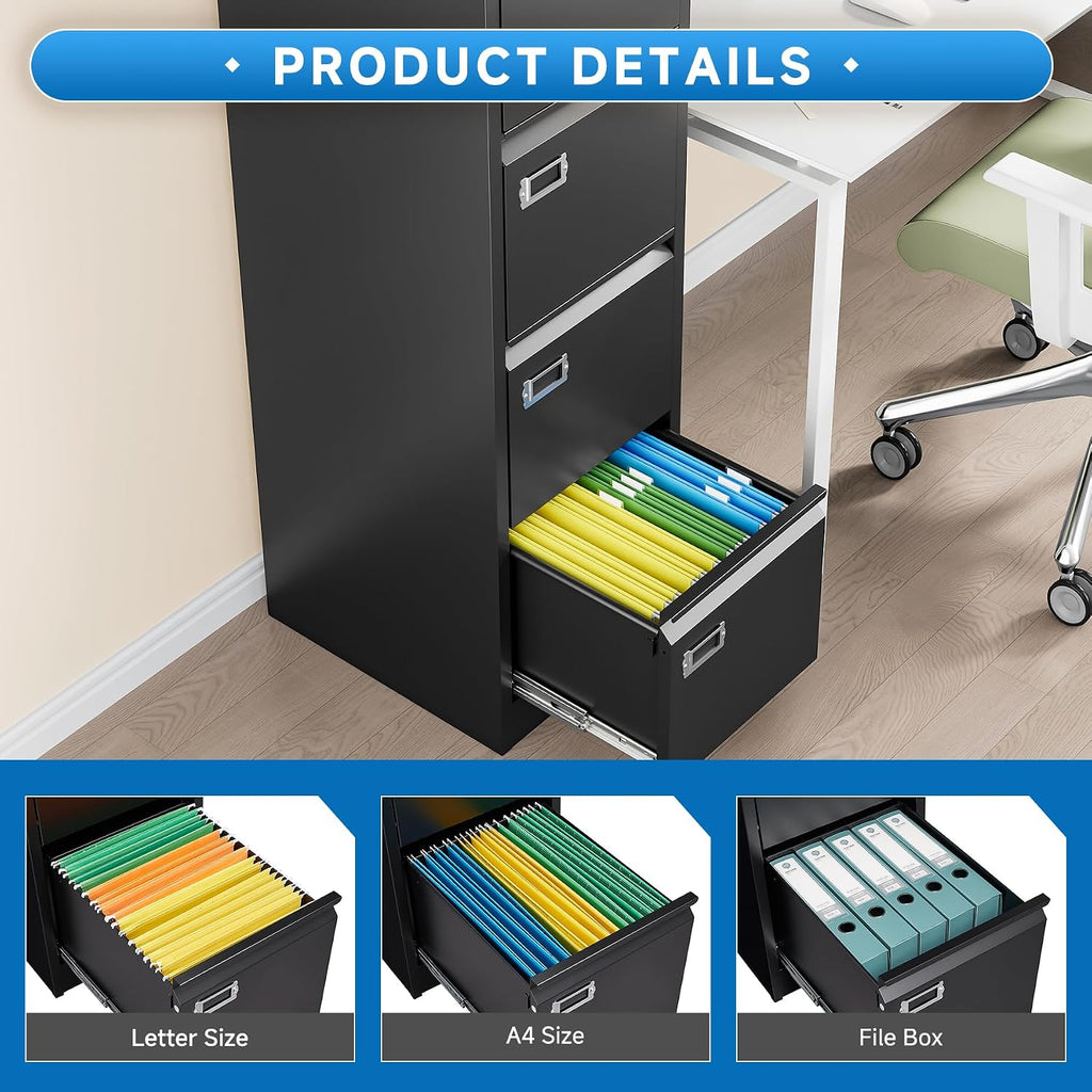 Lockable Metal 4‑Drawer Vertical File Cabinet