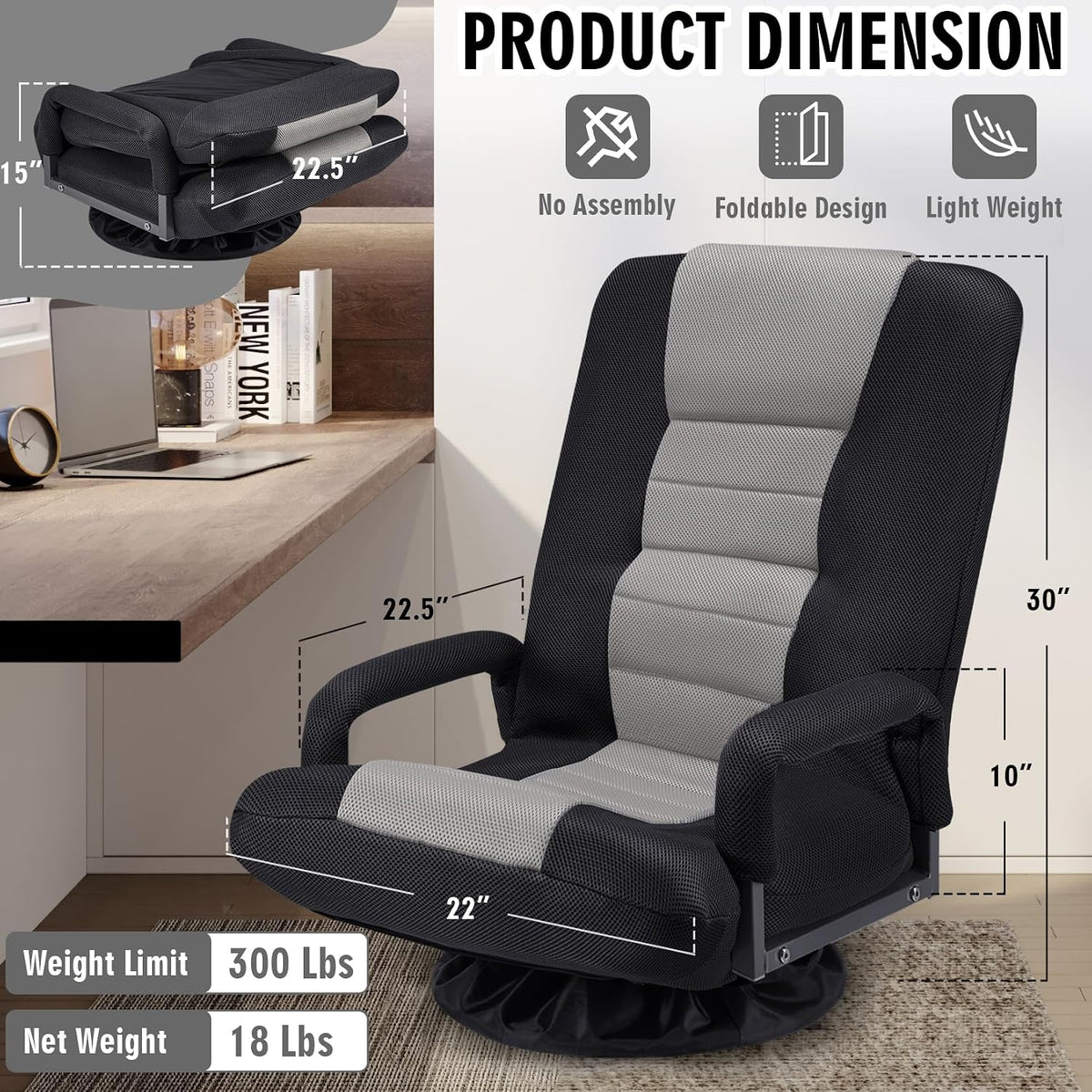 Grey Swivel Folding Floor Gaming Chair
