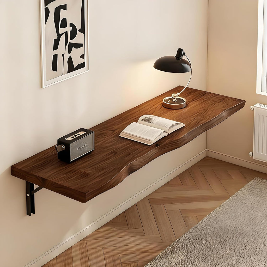 Solid Wood Wall‑Mounted Fold‑Down Floating Desk