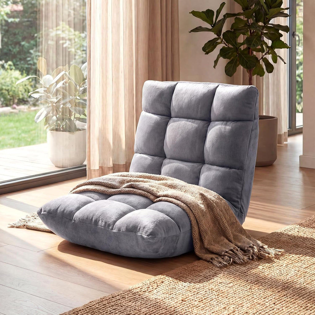Silver‑Grey Adjustable Folding Floor Gaming Chair