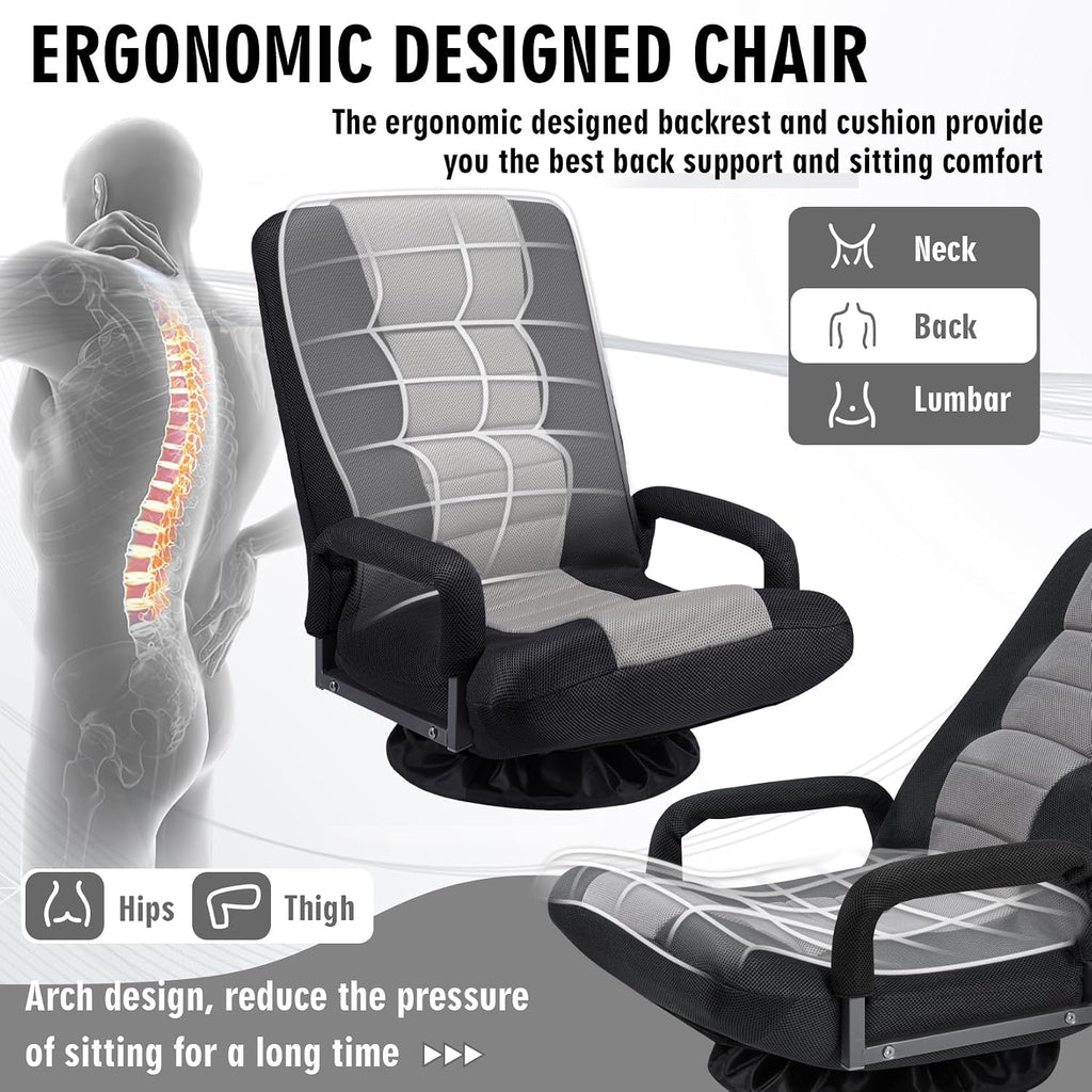 Grey Swivel Folding Floor Gaming Chair