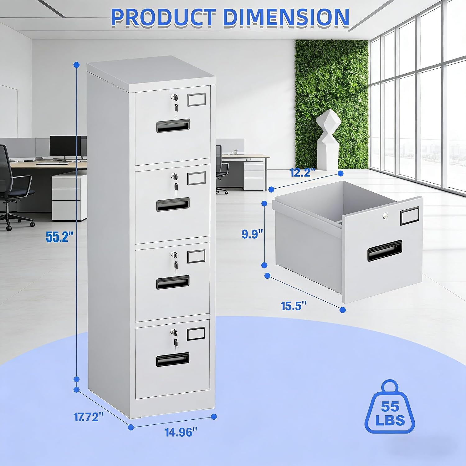 White Lockable Metal 4‑Drawer Vertical File Cabinet