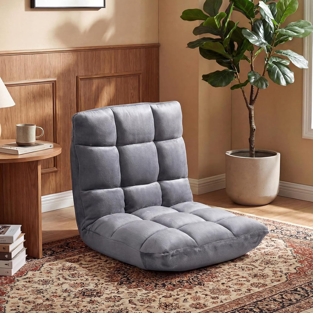 Silver‑Grey Adjustable Folding Floor Gaming Chair