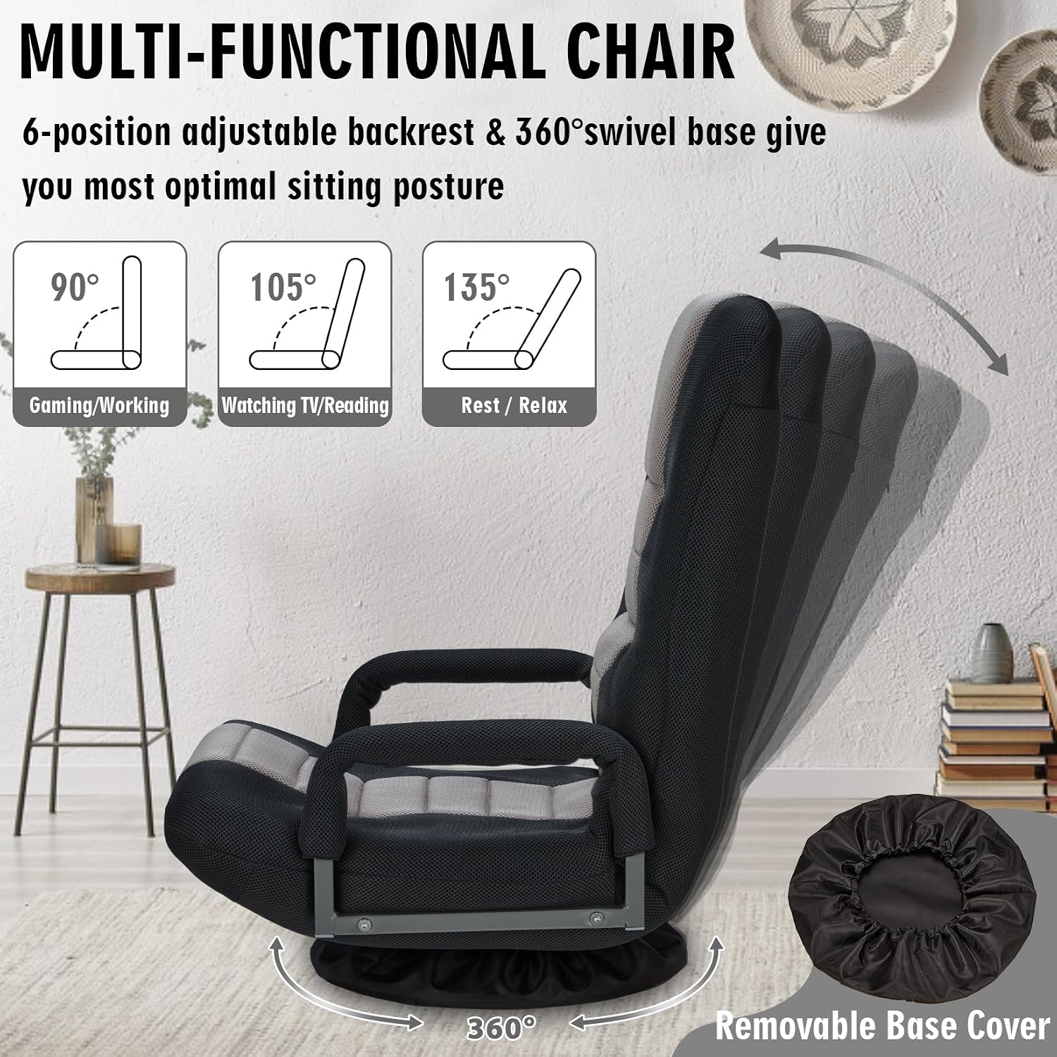 Grey Swivel Folding Floor Gaming Chair