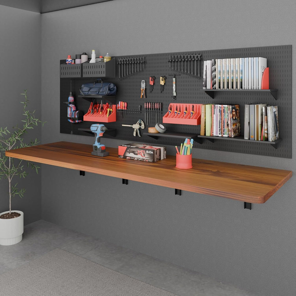 Teak Pine Wall‑Mounted Fold‑Down Workbench Desk