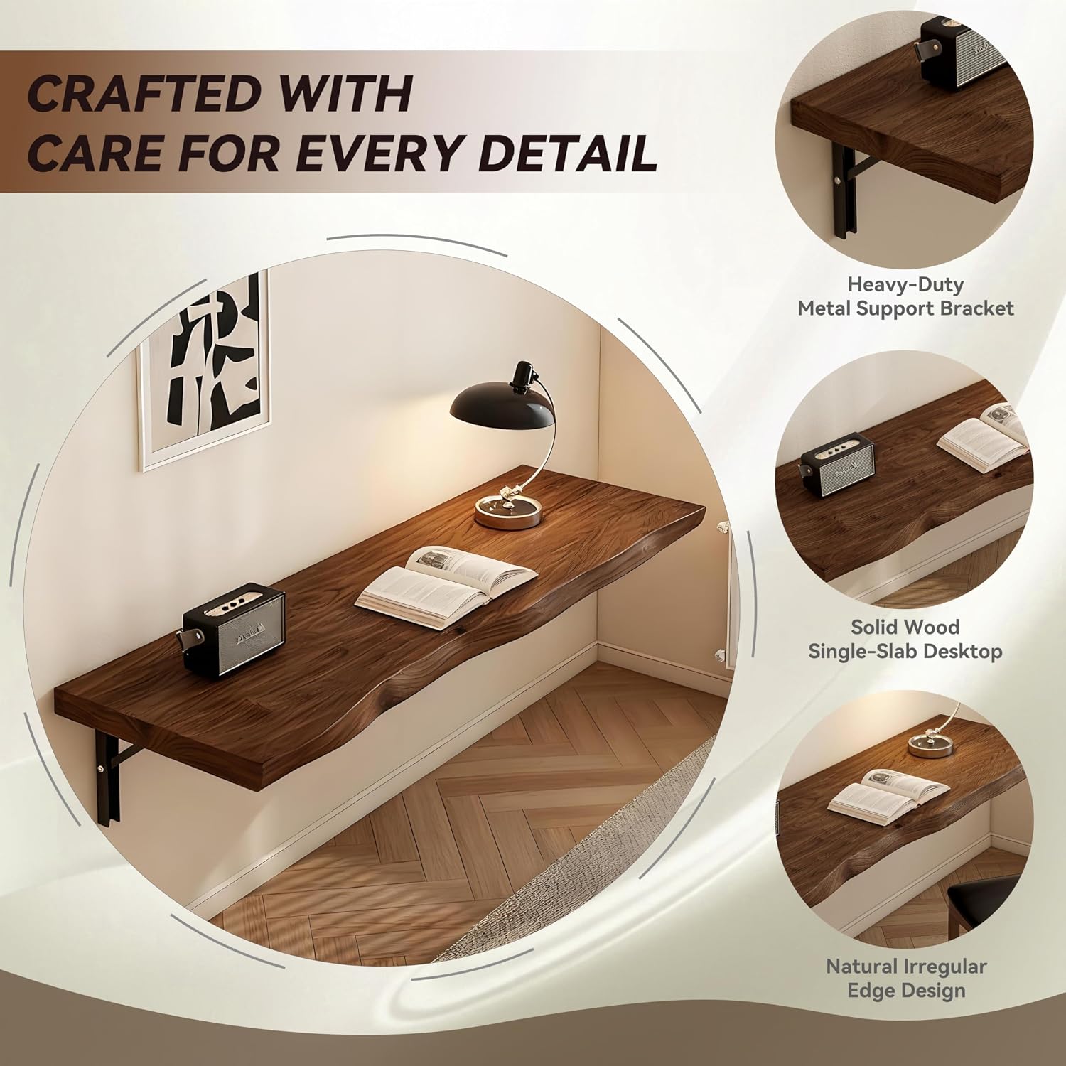 Solid Wood Wall‑Mounted Fold‑Down Floating Desk