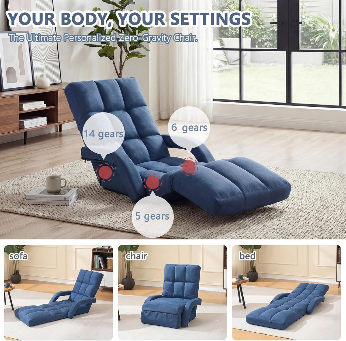 Adjustable Folding Floor Gaming Chair with Footrest