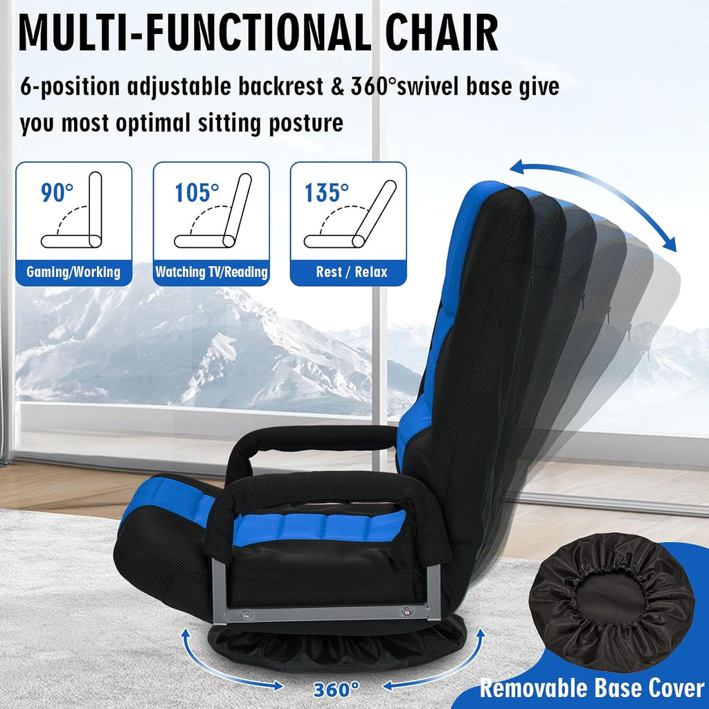 Blue Swivel Folding Floor Gaming Chair
