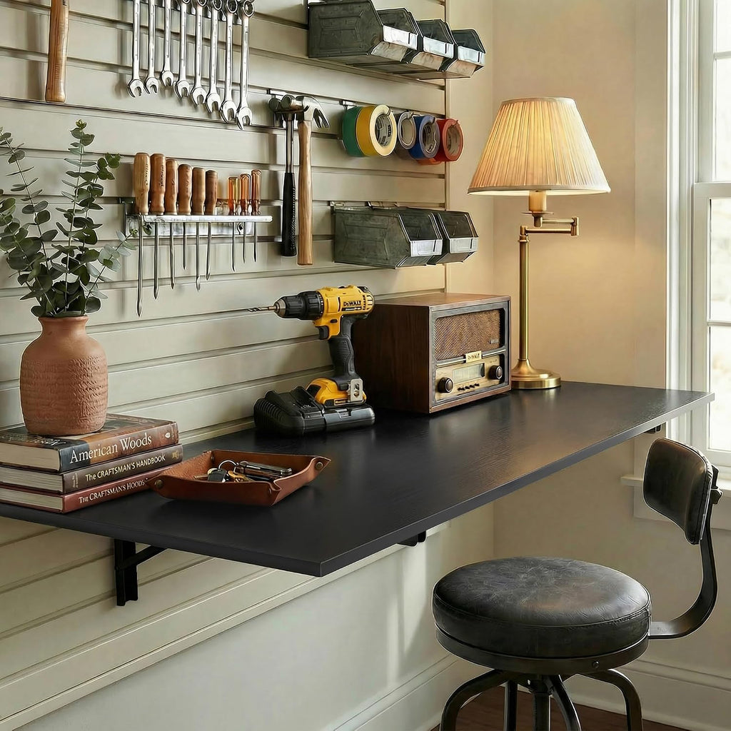 Black Wall‑Mounted Fold‑Down Work Table