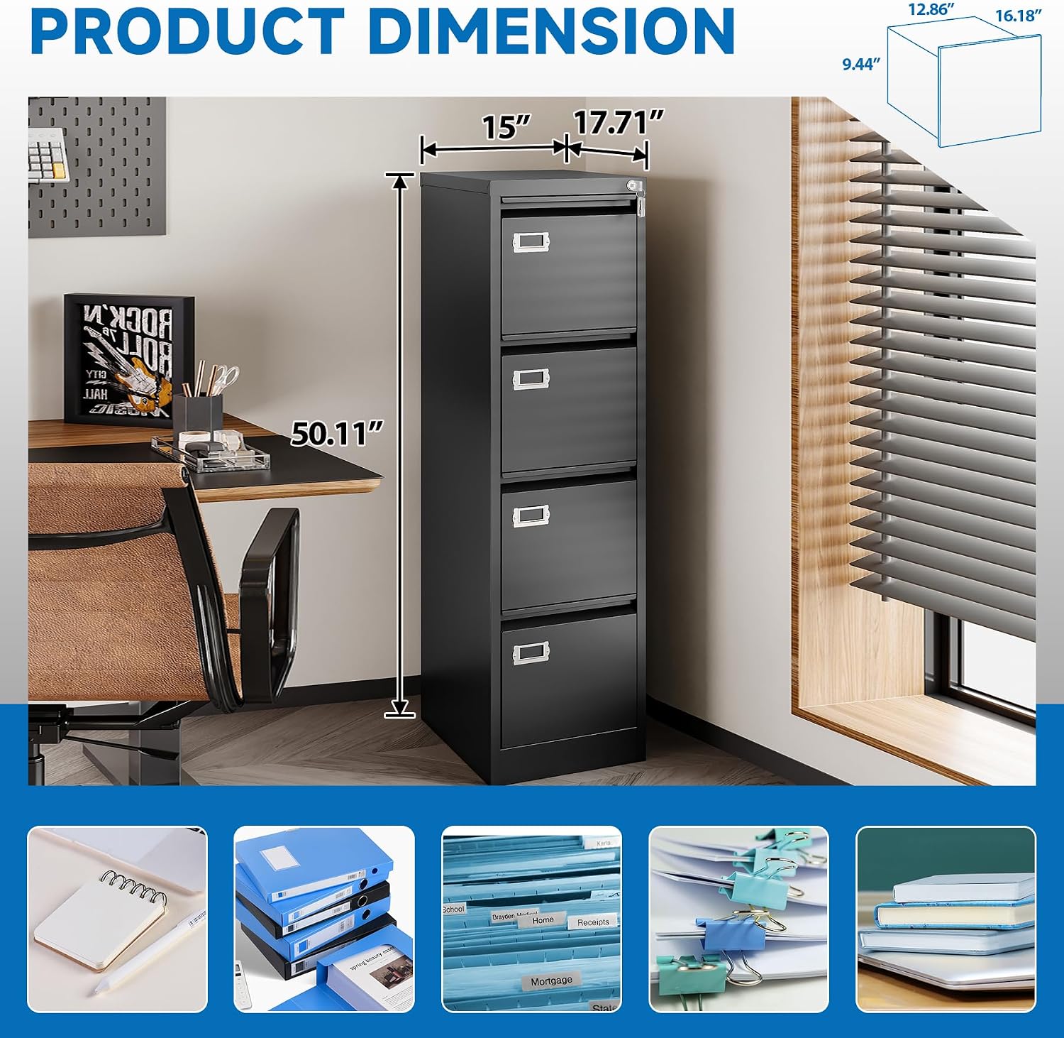 Lockable Metal 4‑Drawer Vertical File Cabinet