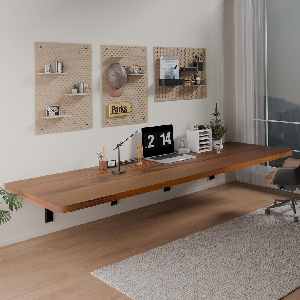 Teak Pine Wall‑Mounted Fold‑Down Workbench Desk