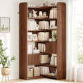 Brown 7‑Tier Corner Bookshelf with 2 Storage Cabinets