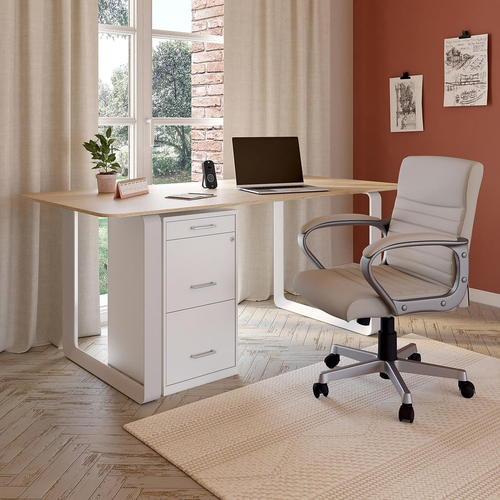 White Lockable Rolling 3‑Drawer Vertical File Cabinet