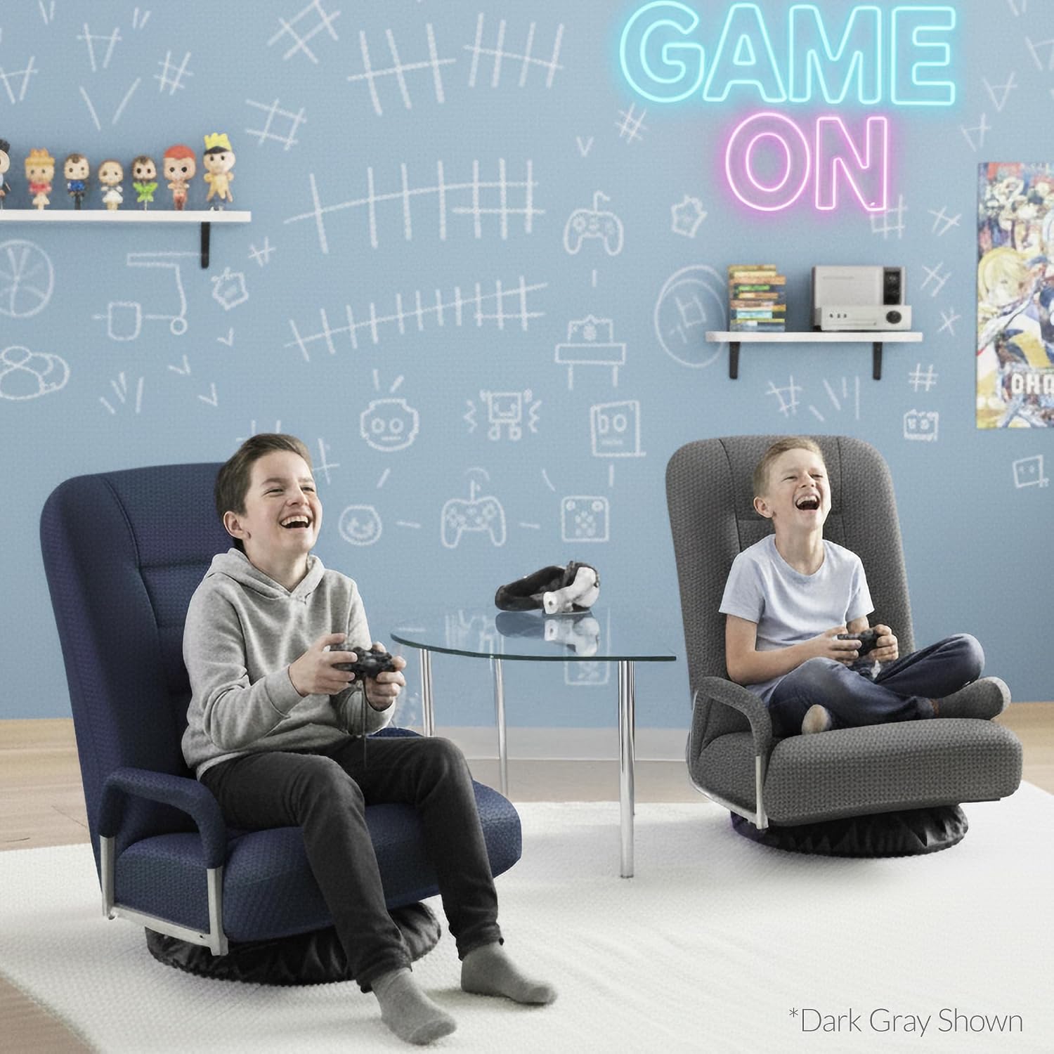Navy Swivel Foldable Floor Gaming Rocker Chair