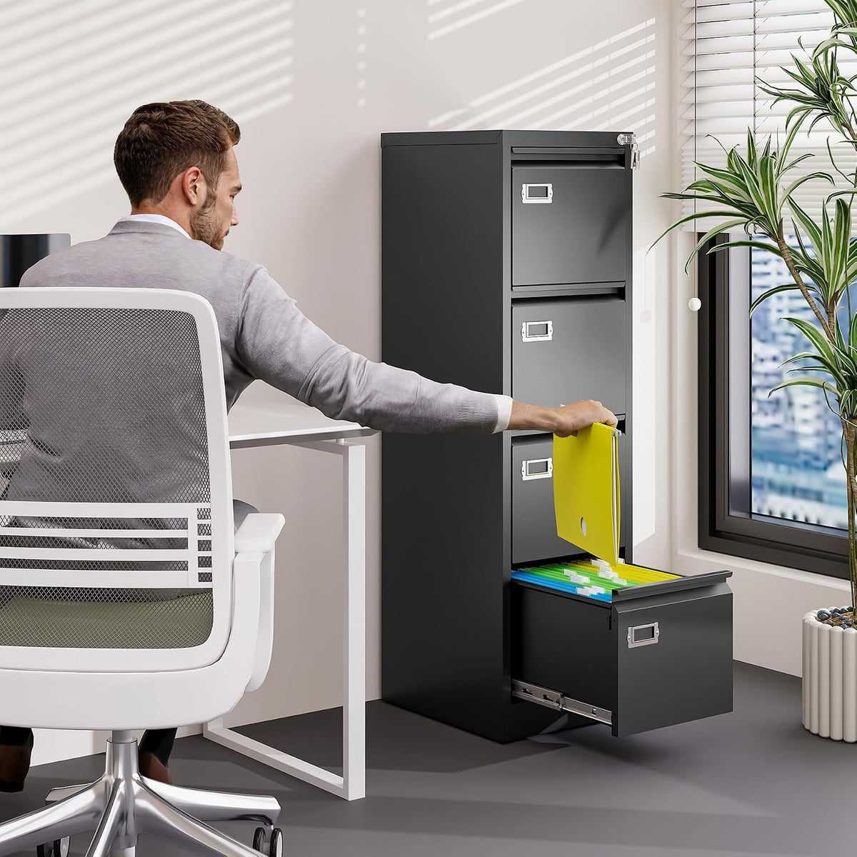 Lockable Metal 4‑Drawer Vertical File Cabinet