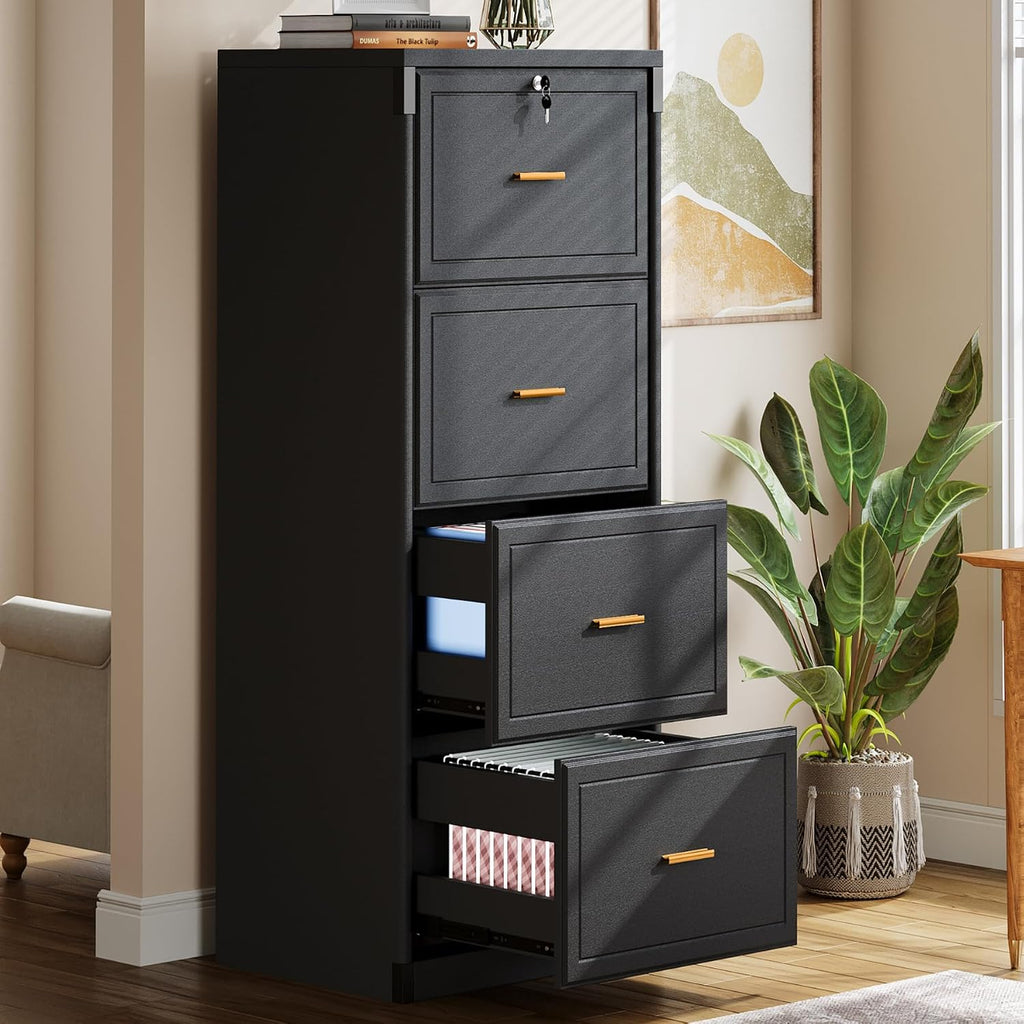 Black Lockable Wooden 4‑Drawer File Cabinet