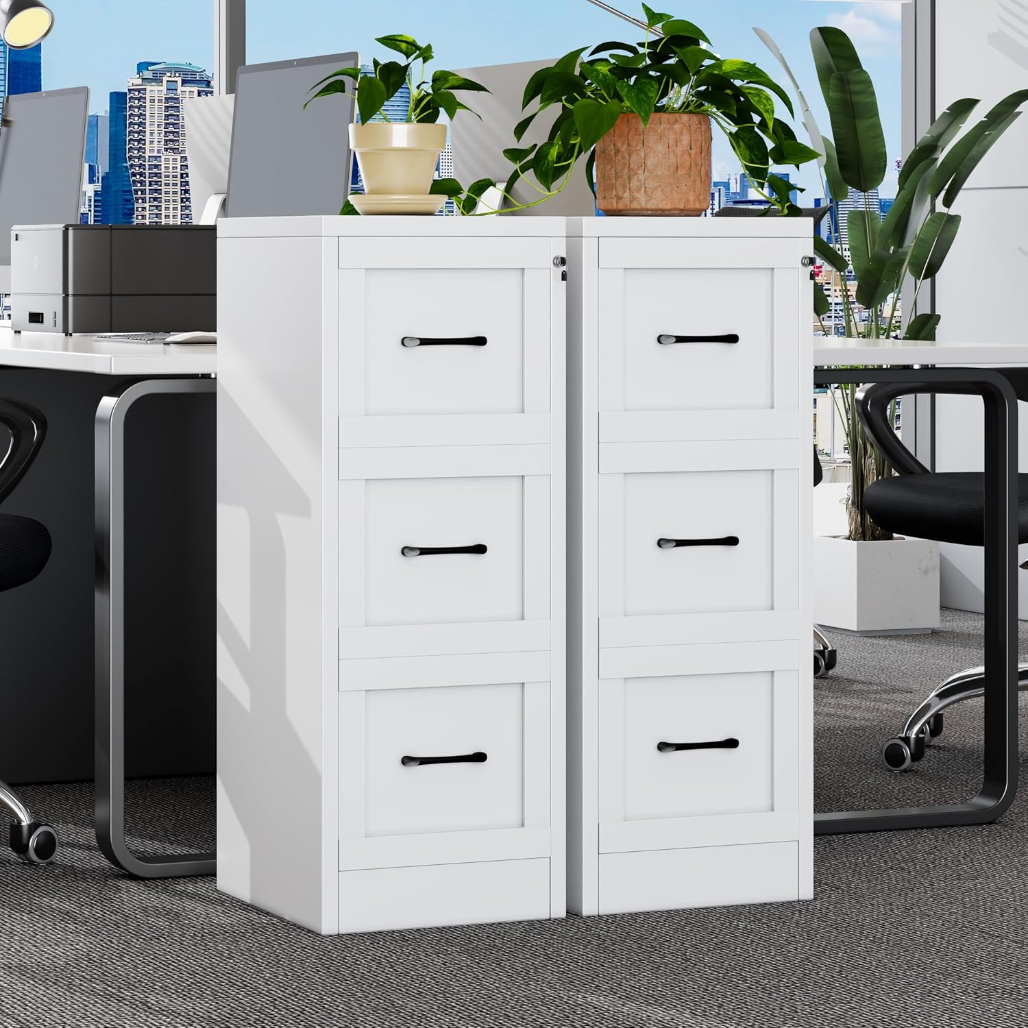 White Lockable Narrow Metal 4‑Drawer File Cabinet