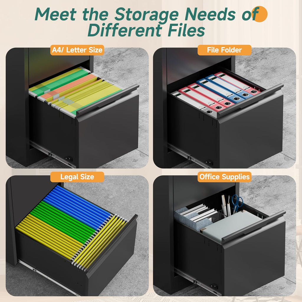 Black Lockable Metal 4‑Drawer Vertical File Cabinet
