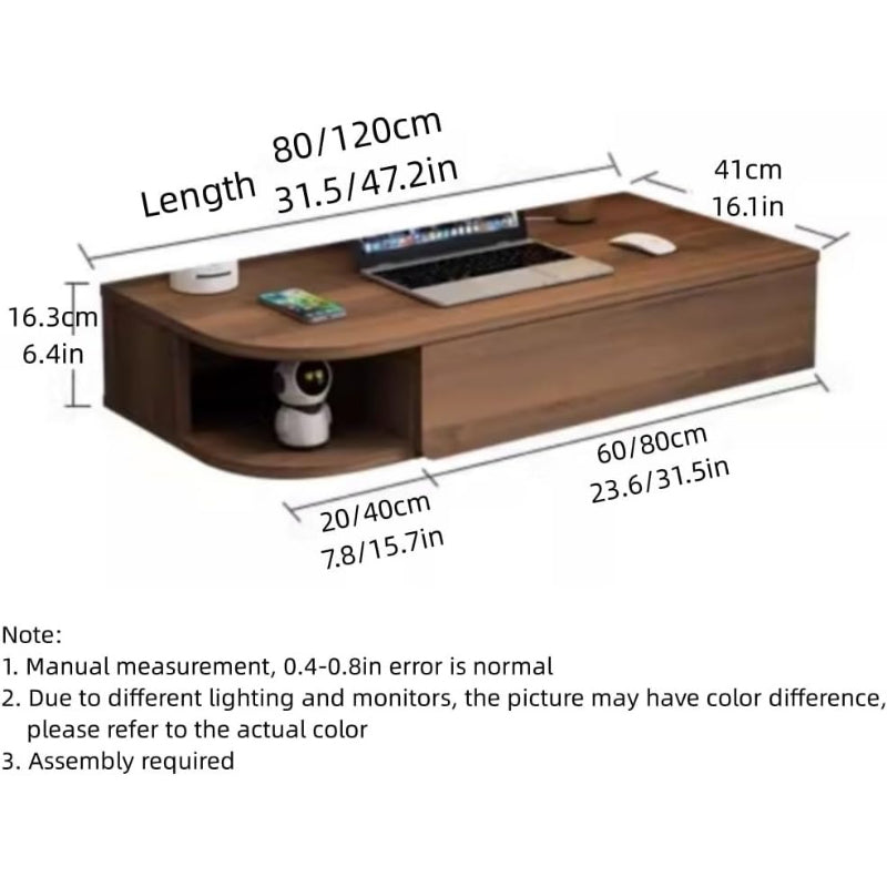 Brown Wall‑Mounted Floating Desk with Drawer