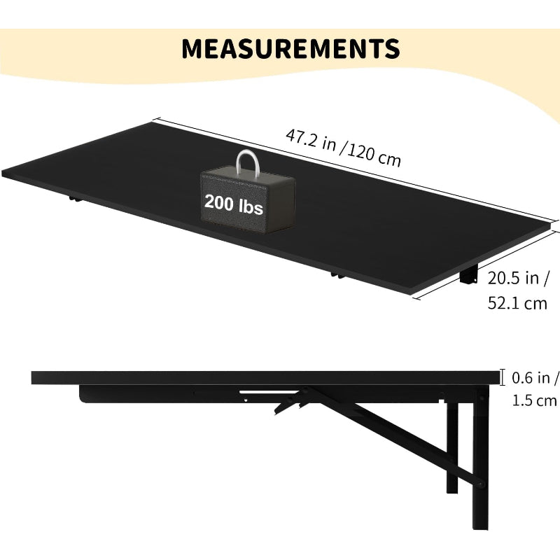 Black Wall‑Mounted Fold‑Down Work Table