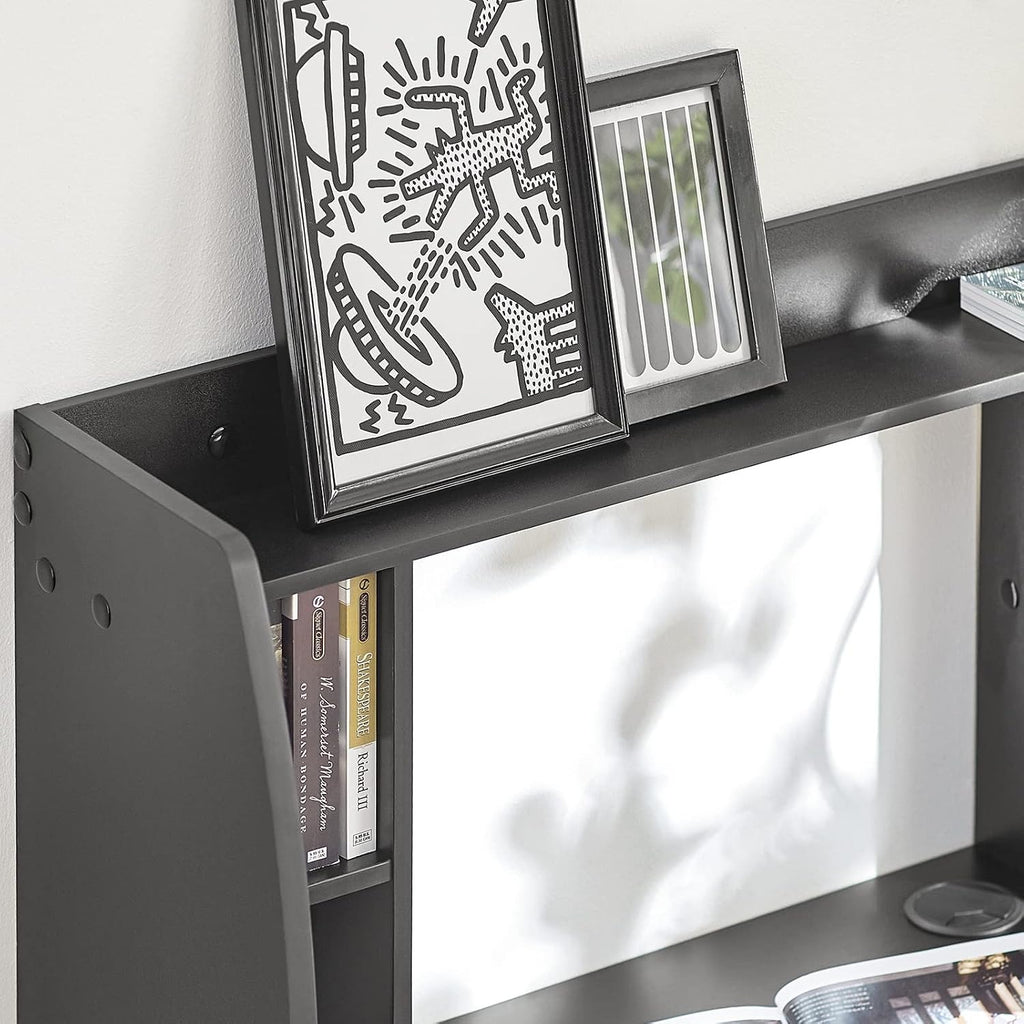 Black Wall‑Mounted Fold‑Down Desk with Storage Shelves