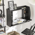 Black Wall‑Mounted Fold‑Down Desk with Storage Shelves