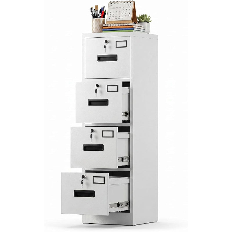 White Lockable Metal 4‑Drawer Vertical File Cabinet
